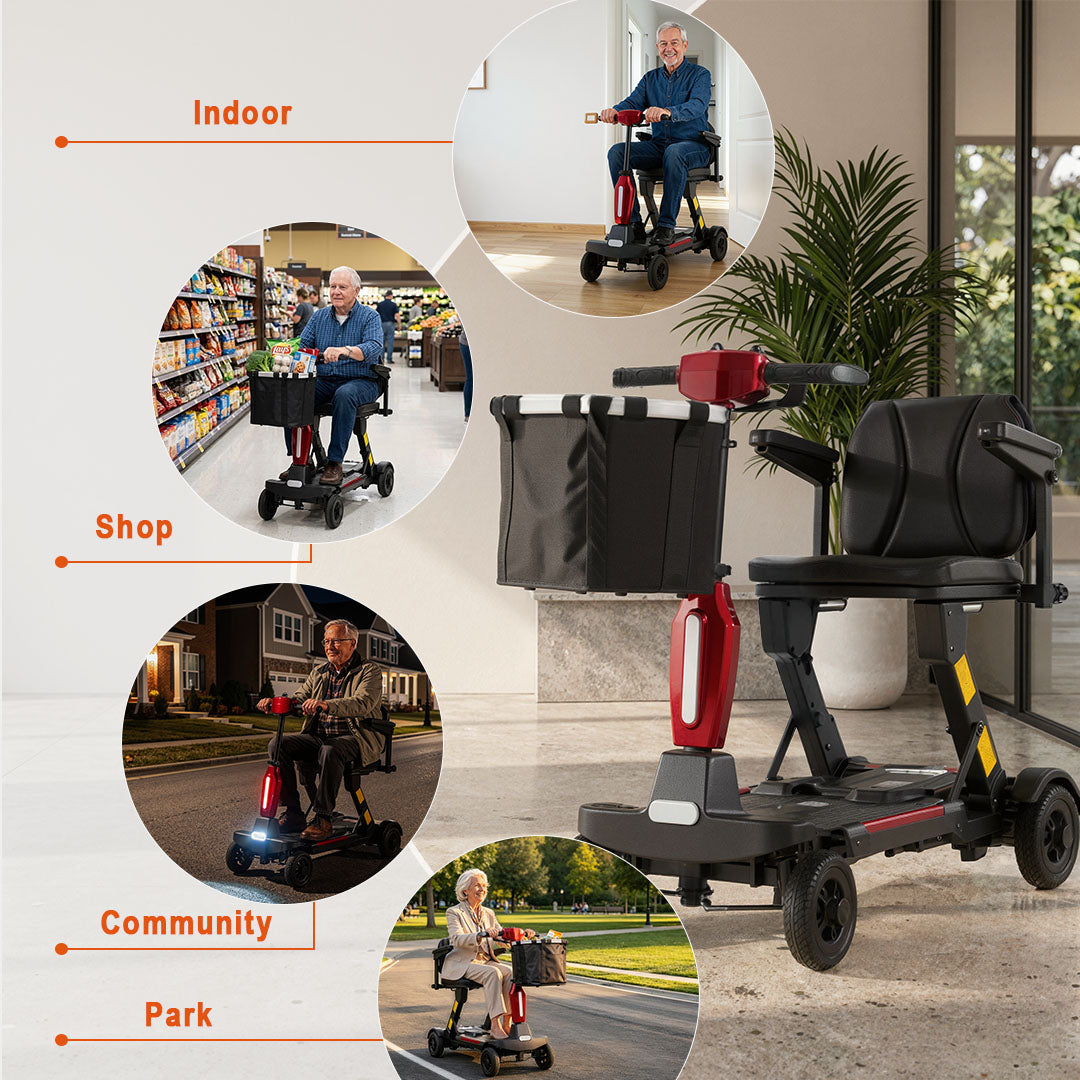 ECOMOBI MS02F-Ultra Automatic Folding Mobility Scooter for Seniors – 15-Mile Range | 330 lbs Capacity | Airline Approved