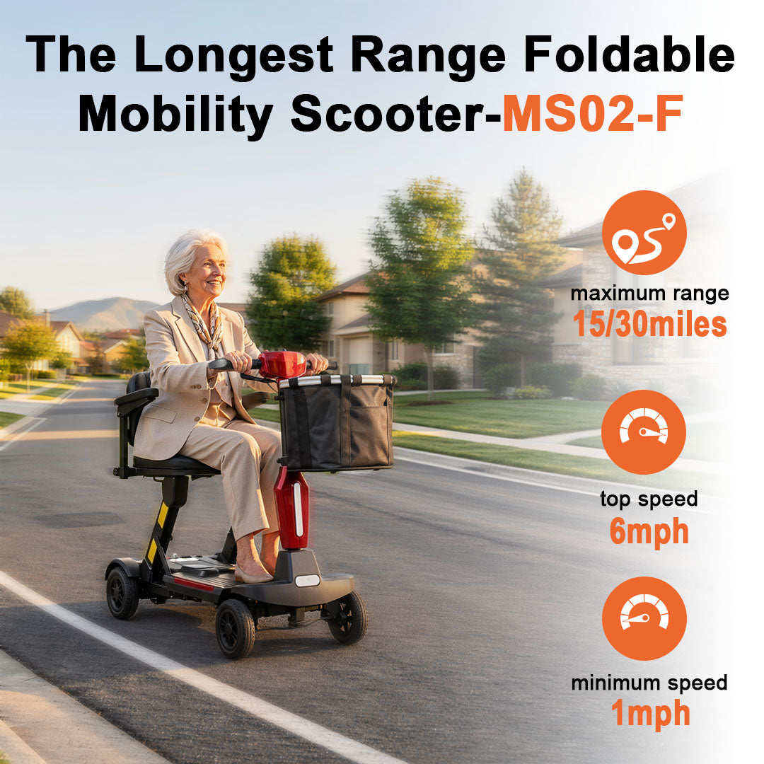 ECOMOBI MS02 F Foldable Mobility Scooter for Seniors – 15/30-Mile Range | 330 lbs Capacity