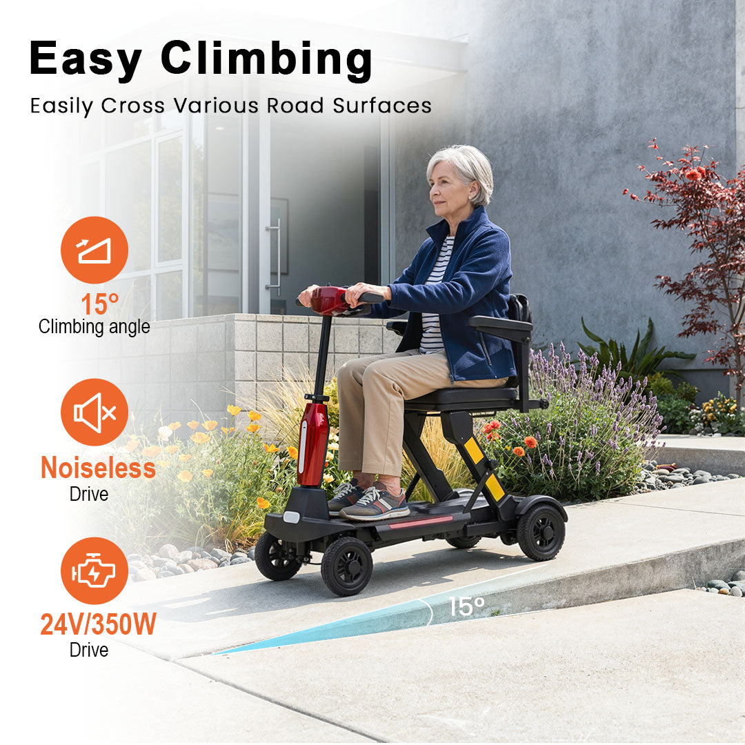 ECOMOBI MS02F-Ultra Automatic Folding Mobility Scooter for Seniors – 15-Mile Range | 330 lbs Capacity | Airline Approved
