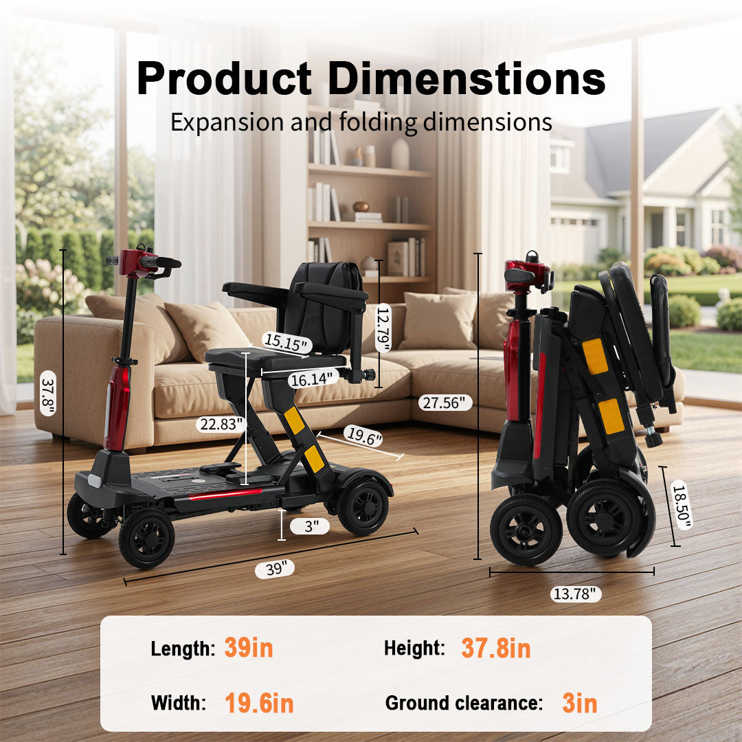 ECOMOBI MS02-F Foldable Mobility Scooter for Seniors – 15-Mile Range | 330 lbs Capacity | Airline Approved