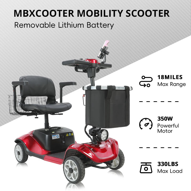 ECOMOBI M1 4-Wheel Foldable Mobility Scooter for Seniors – 15-Mile Range | 300 lbs Capacity