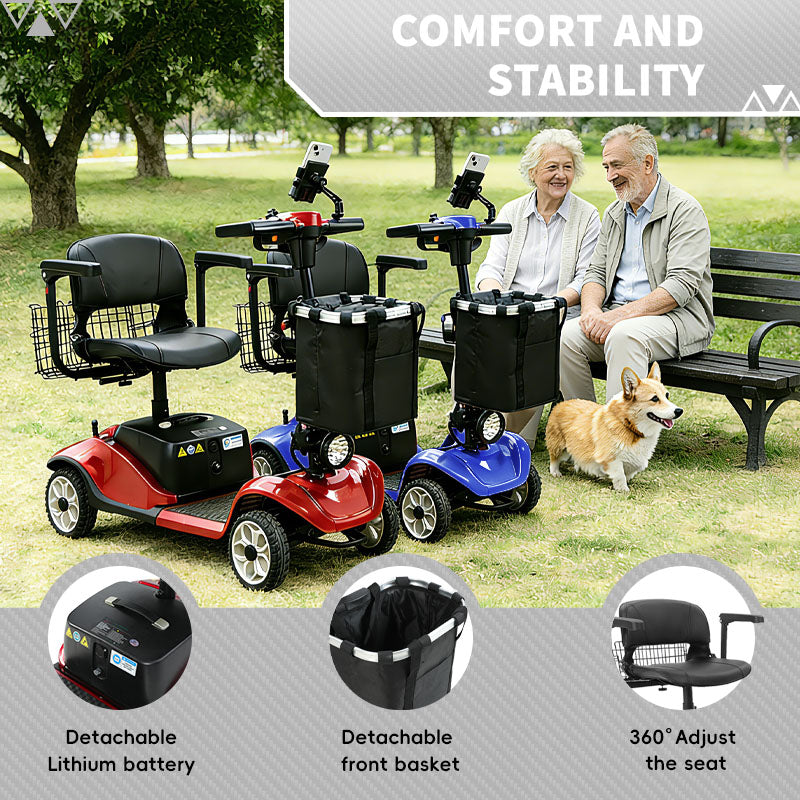 ECOMOBI M1 4-Wheel Foldable Mobility Scooter for Seniors – 15-Mile Range | 300 lbs Capacity