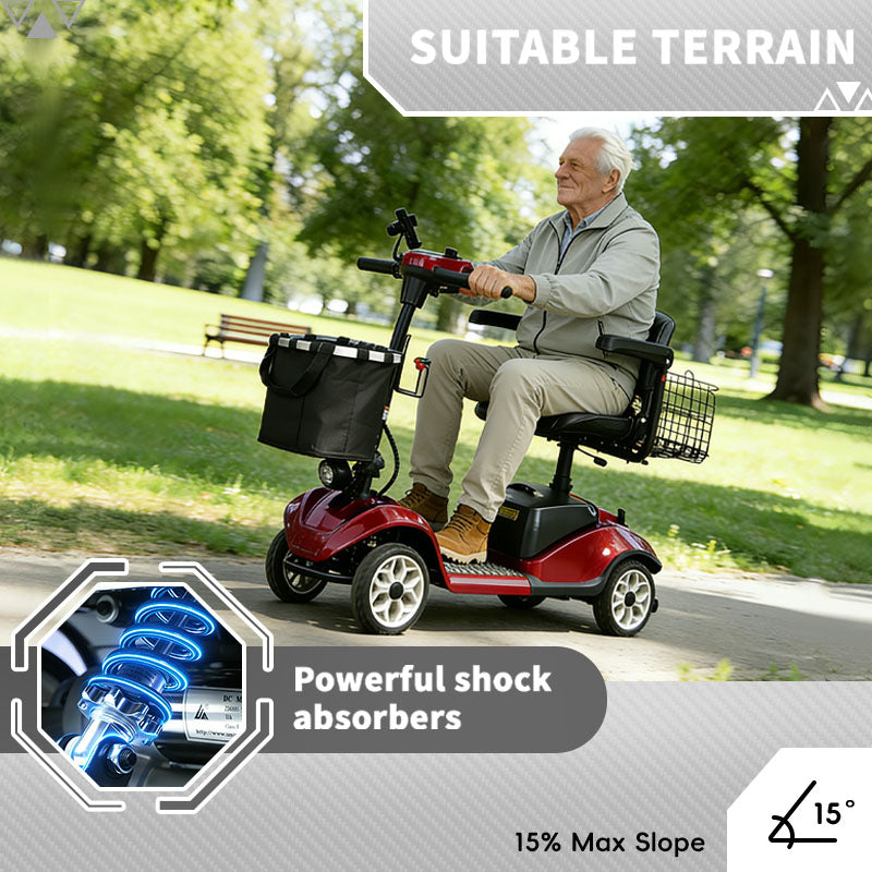 ECOMOBI M1 4-Wheel Foldable Mobility Scooter for Seniors – 15-Mile Range | 300 lbs Capacity