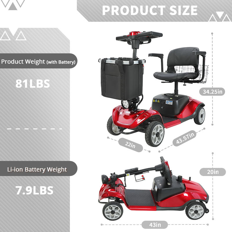 ECOMOBI M1 4-Wheel Foldable Mobility Scooter for Seniors – 15-Mile Range | 300 lbs Capacity