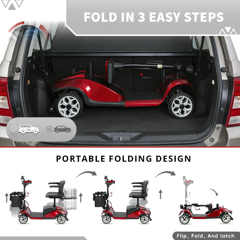 ECOMOBI M1 4-Wheel Foldable Mobility Scooter for Seniors – 15-Mile Range | 300 lbs Capacity