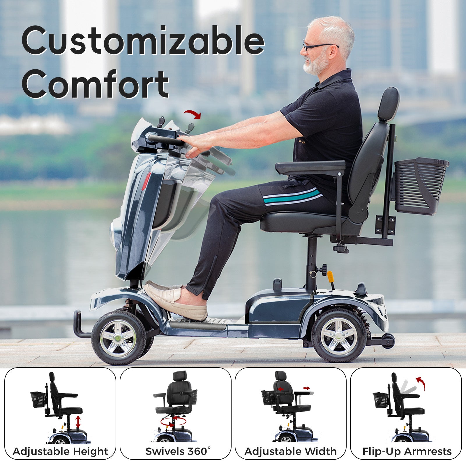 Ecomobi MS02 Plus Heavy Duty Mobility Scooter for Seniors & Adults, 400 Lbs Capacity, 16/26 Mile Range, 9 MPH, 500W Motor, All-Terrain Tires, SUV Friendly