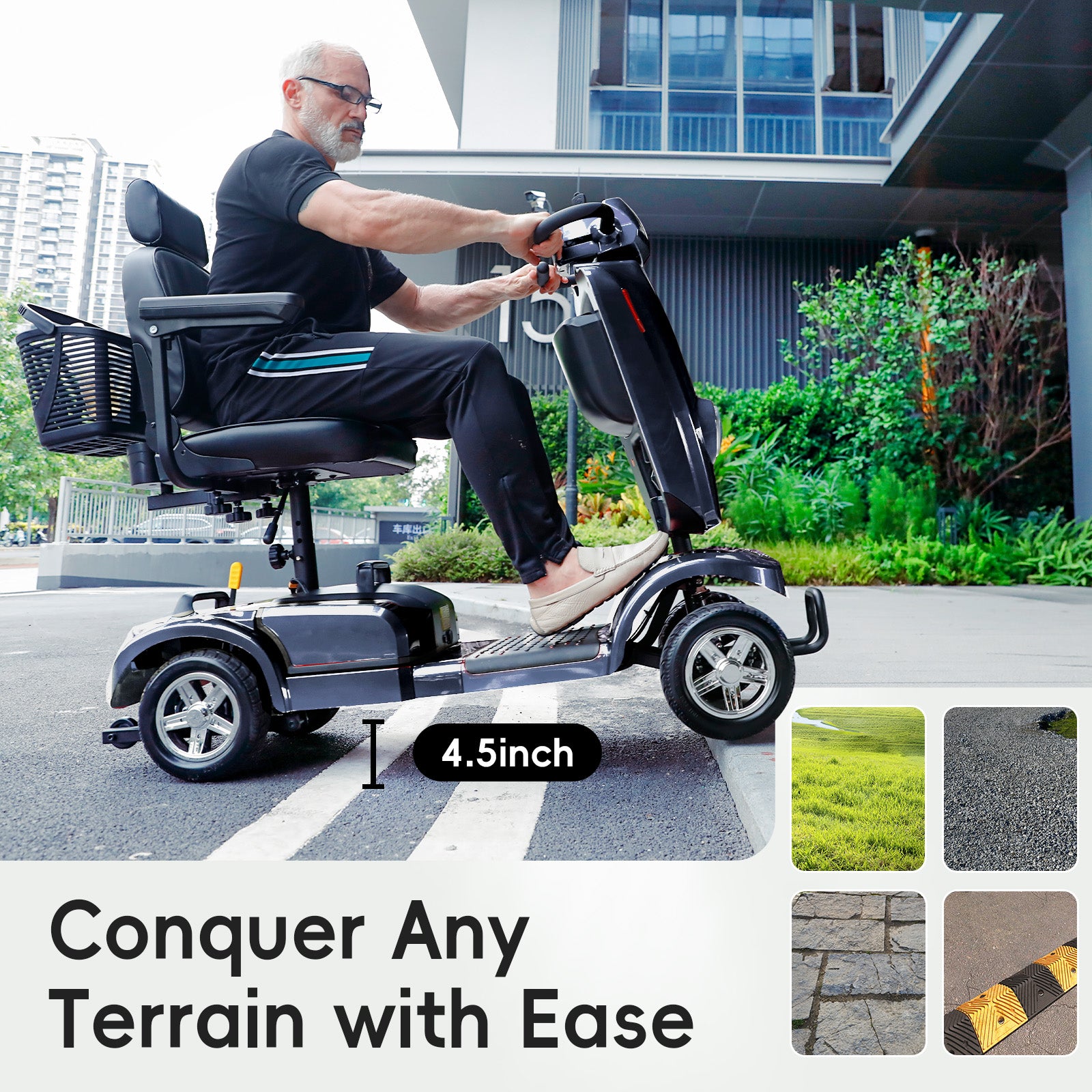 Ecomobi MS02 Plus Heavy Duty Mobility Scooter for Seniors & Adults, 400 Lbs Capacity, 16/26 Mile Range, 9 MPH, 500W Motor, All-Terrain Tires, SUV Friendly