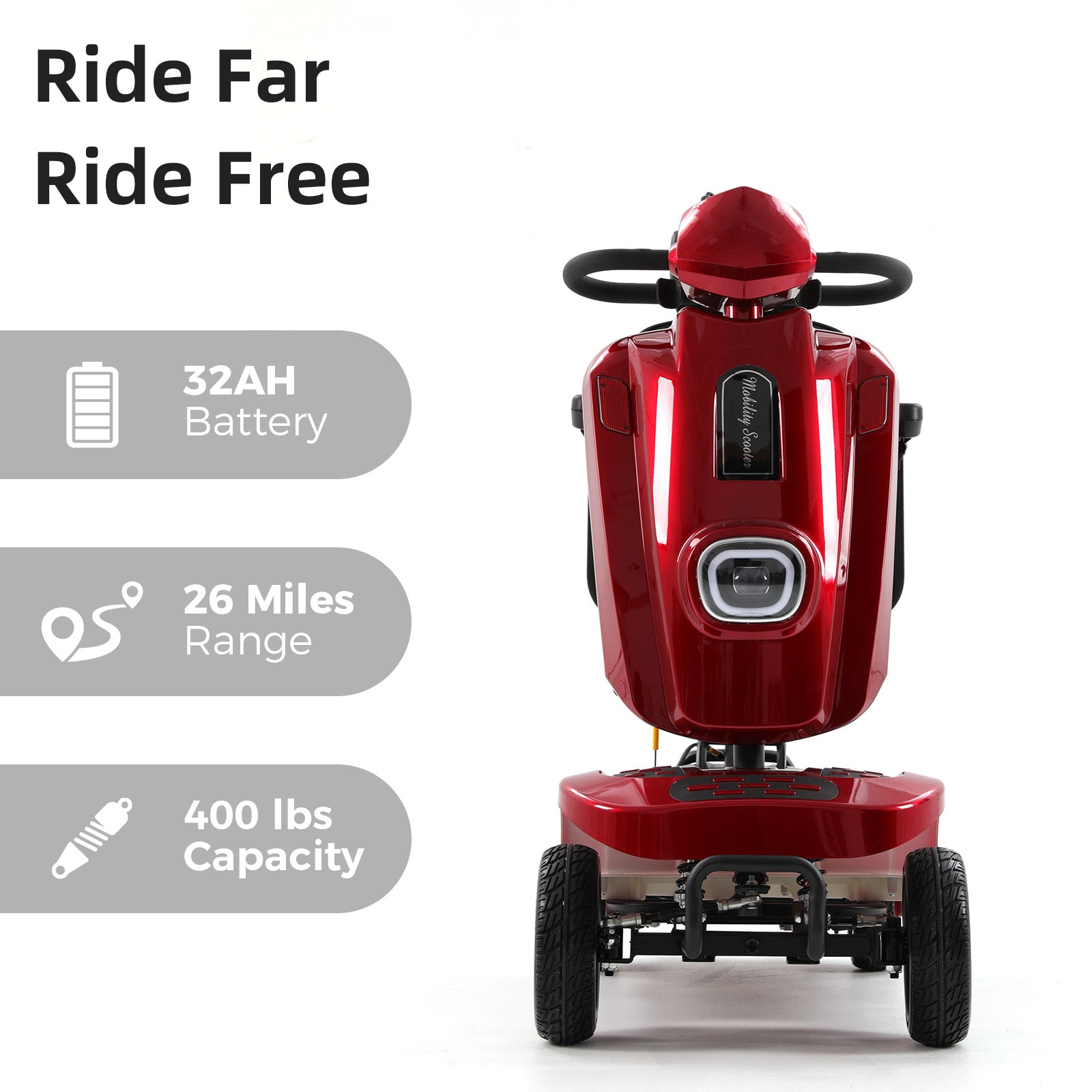 Ecomobi MS02 Plus Heavy-Duty Mobility Scooter for Seniors – 16/26-Mile Range | 400 lbs Capacity