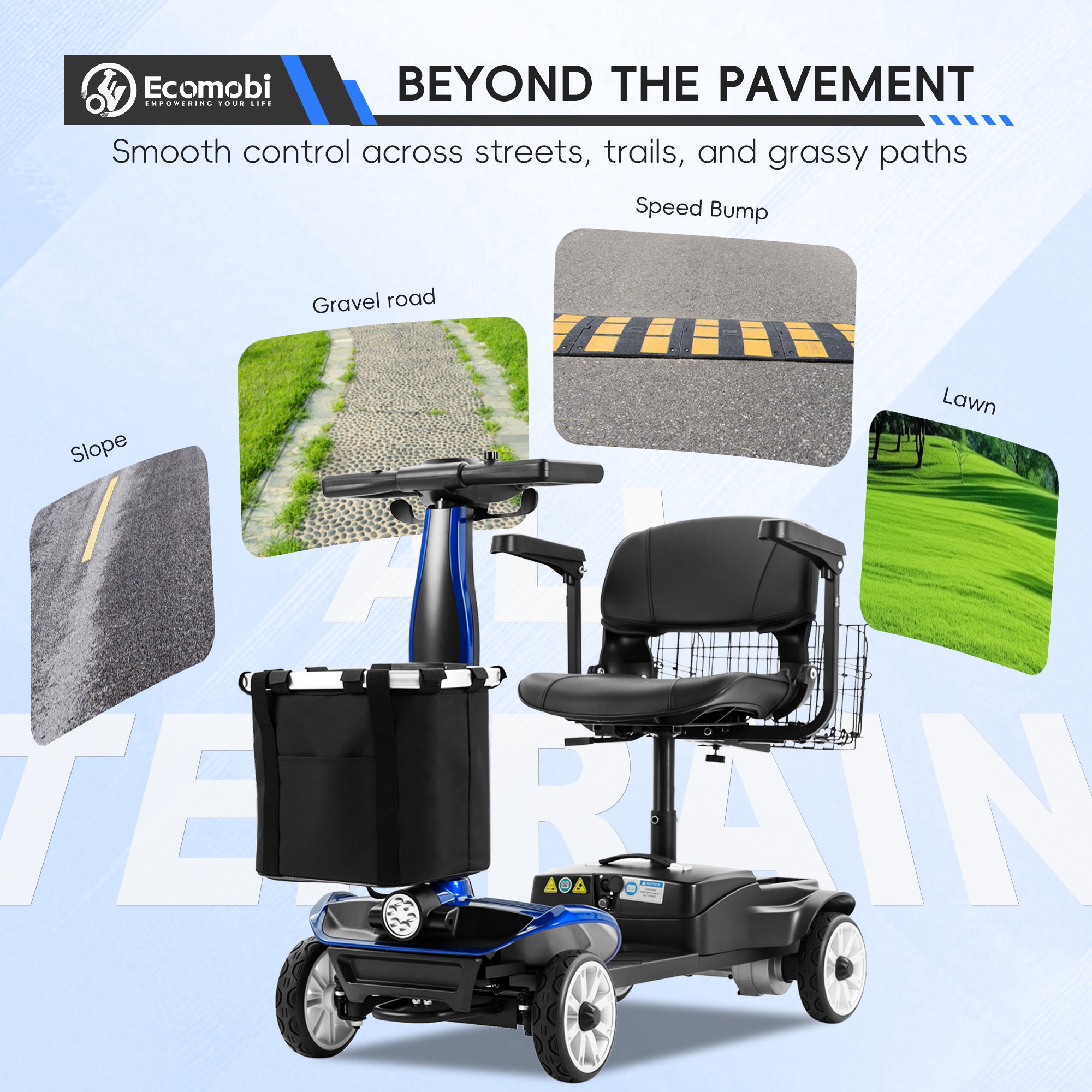 Ecomobi™ MS01 PRO 4-Wheel Foldable Mobility Scooter for Seniors – 15-Mile Range, 330 lbs Capacity, Lightweight & Travel Friendly