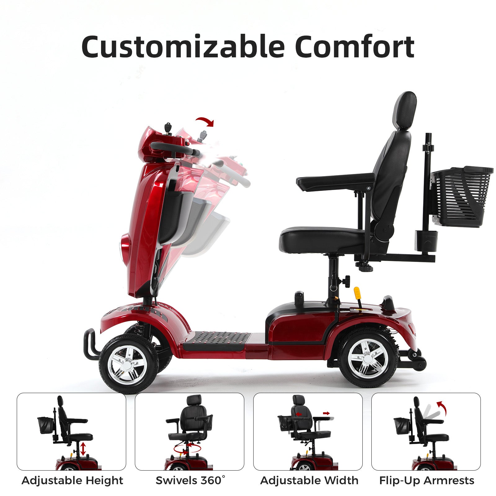 Ecomobi MS02 Plus Heavy-Duty Mobility Scooter for Seniors – 16/26-Mile Range | 400 lbs Capacity