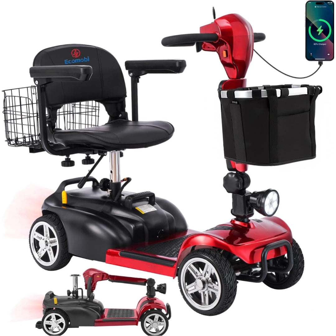 ECOMOBI MS02 4-Wheel Mobility Scooter for Seniors – 30-Mile Range | 7 MPH Top Speed