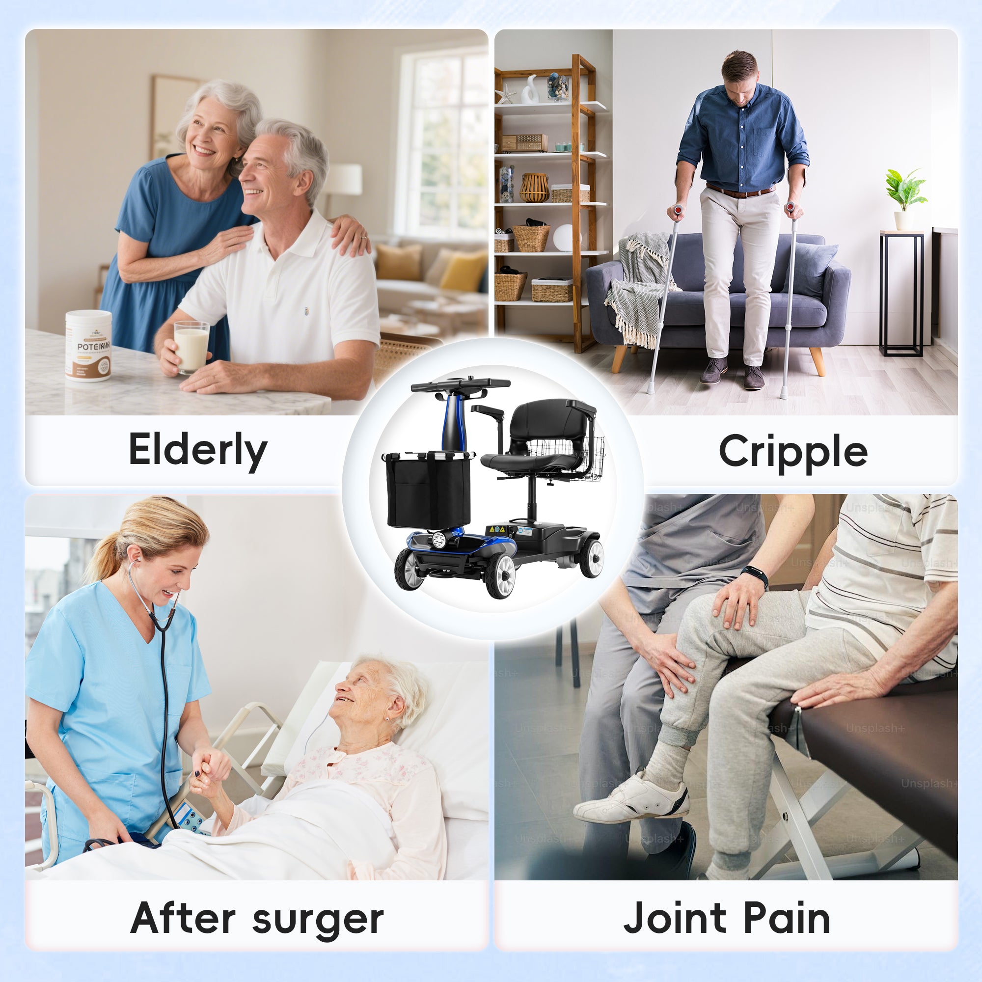 Ecomobi™ MS01 PRO 4-Wheel Foldable Mobility Scooter for Seniors – 15-Mile Range, 330 lbs Capacity, Lightweight & Travel Friendly