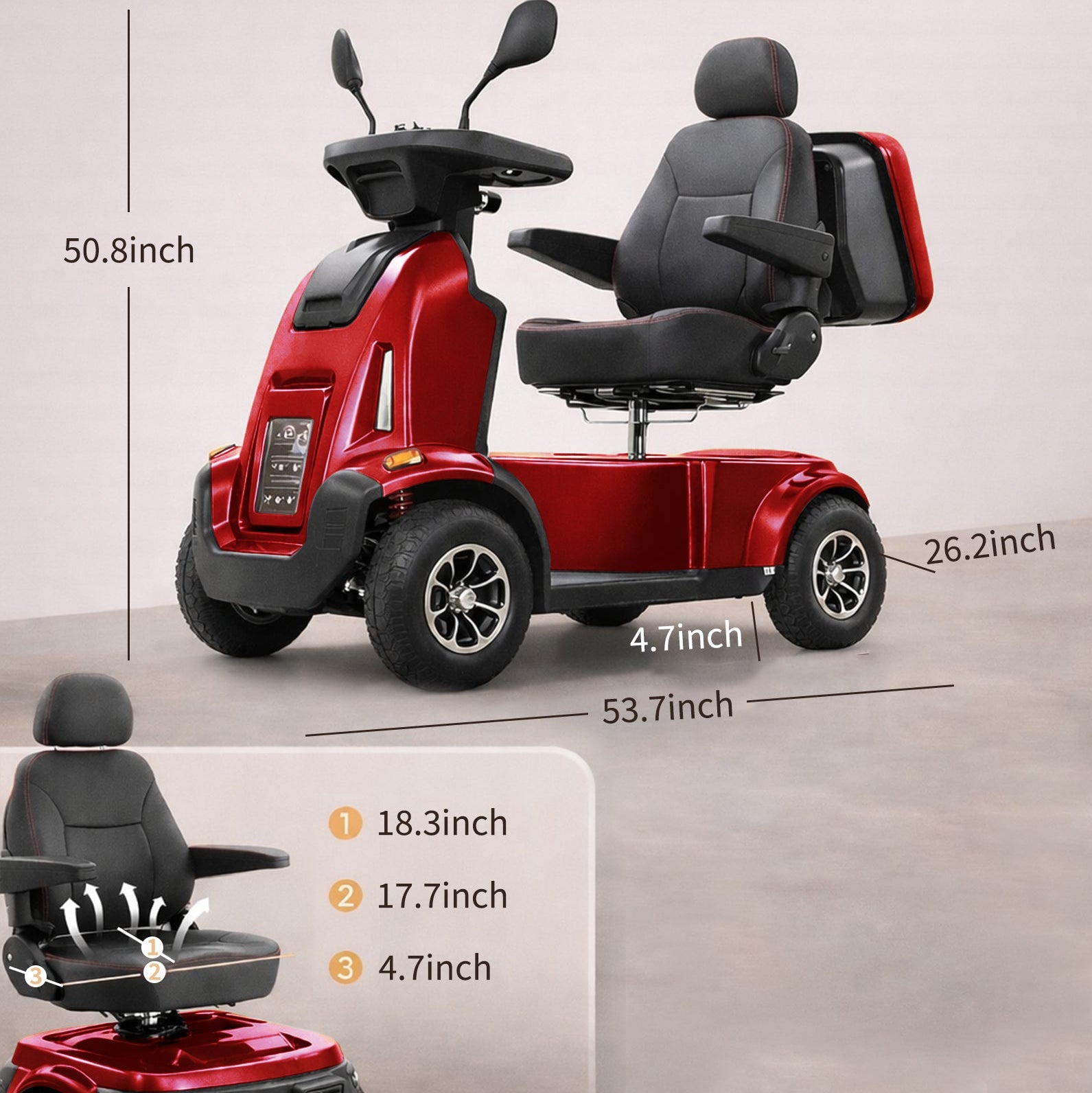 ECOMOBI MS03 MAX Heavy-Duty Mobility Scooter for Seniors – 32-Mile Range | 550 lbs Capacity