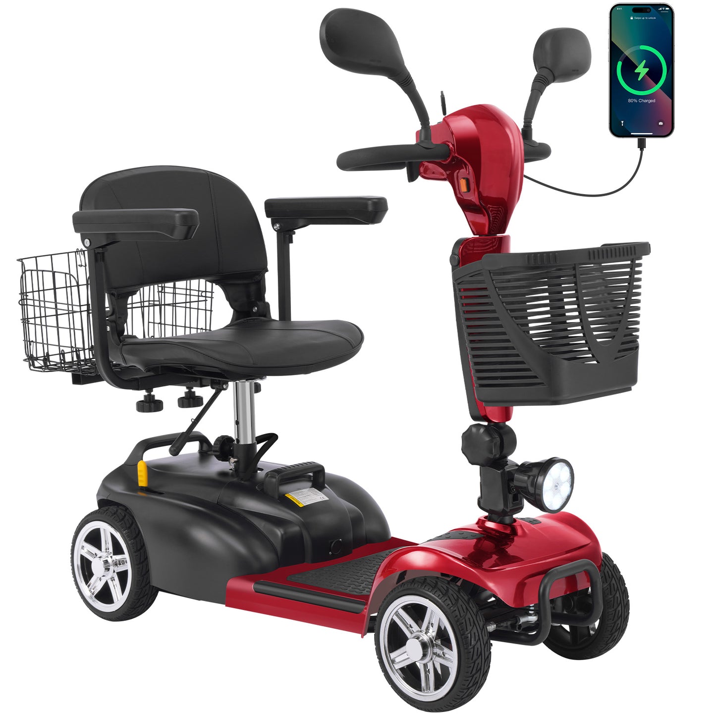 Ecomobi MS02 4 Wheels Electric Mobility Scooter for Seniors & Adults - 15Miles Range  with Detachable 15Ah Battery