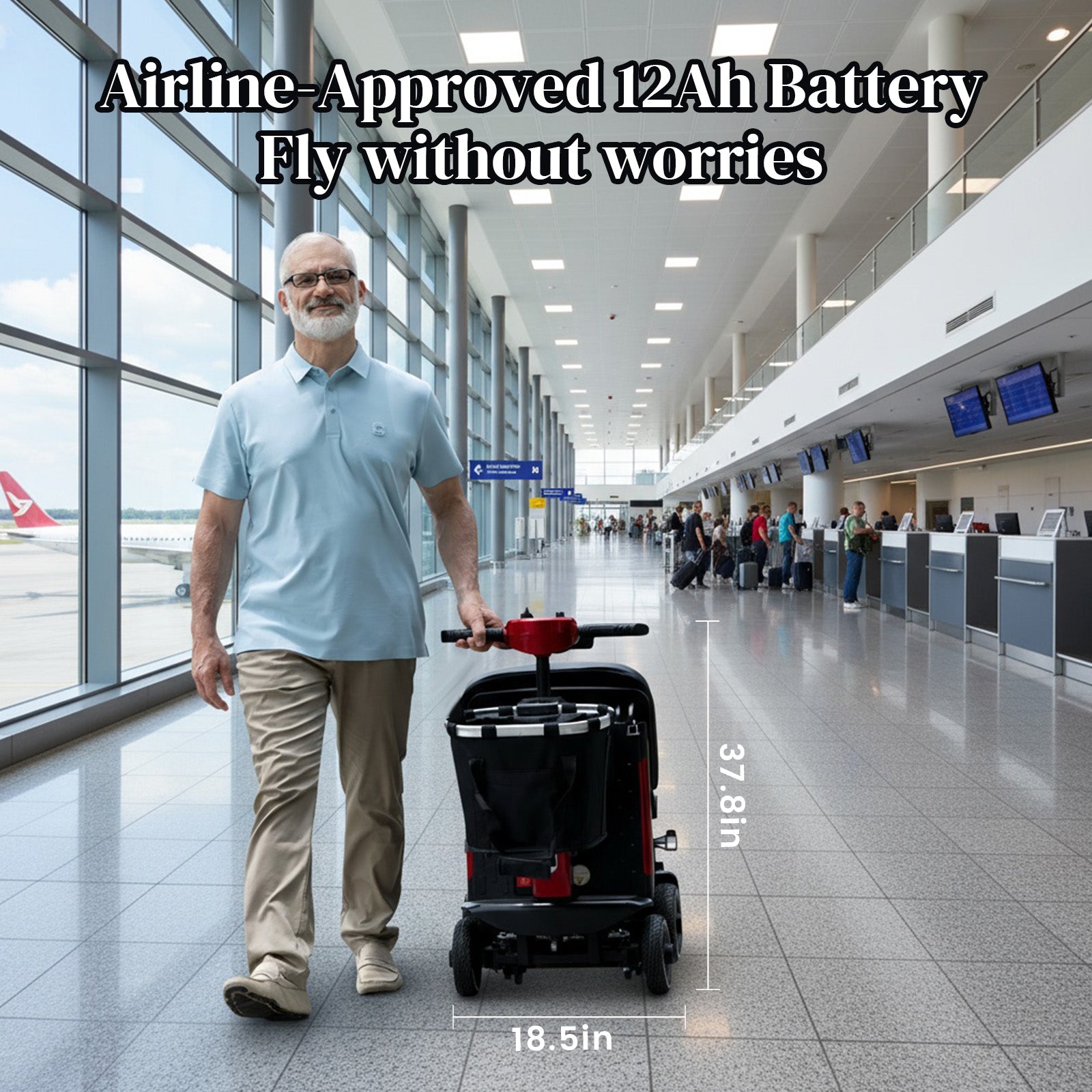 Ecomobi MS02-F-Ultra Mobility Scooter – 15-Mile Range, One-Touch Folding, 12Ah, Supports 330 lbs, Ideal for Seniors & Adults, Airline-Friendly