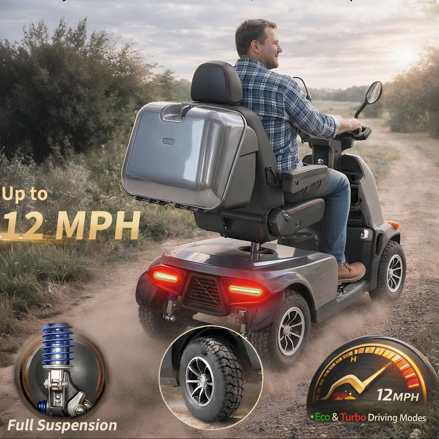 ECOMOBI MS03 MAX Heavy-Duty Mobility Scooter for Seniors – 32-Mile Range | 550 lbs Capacity