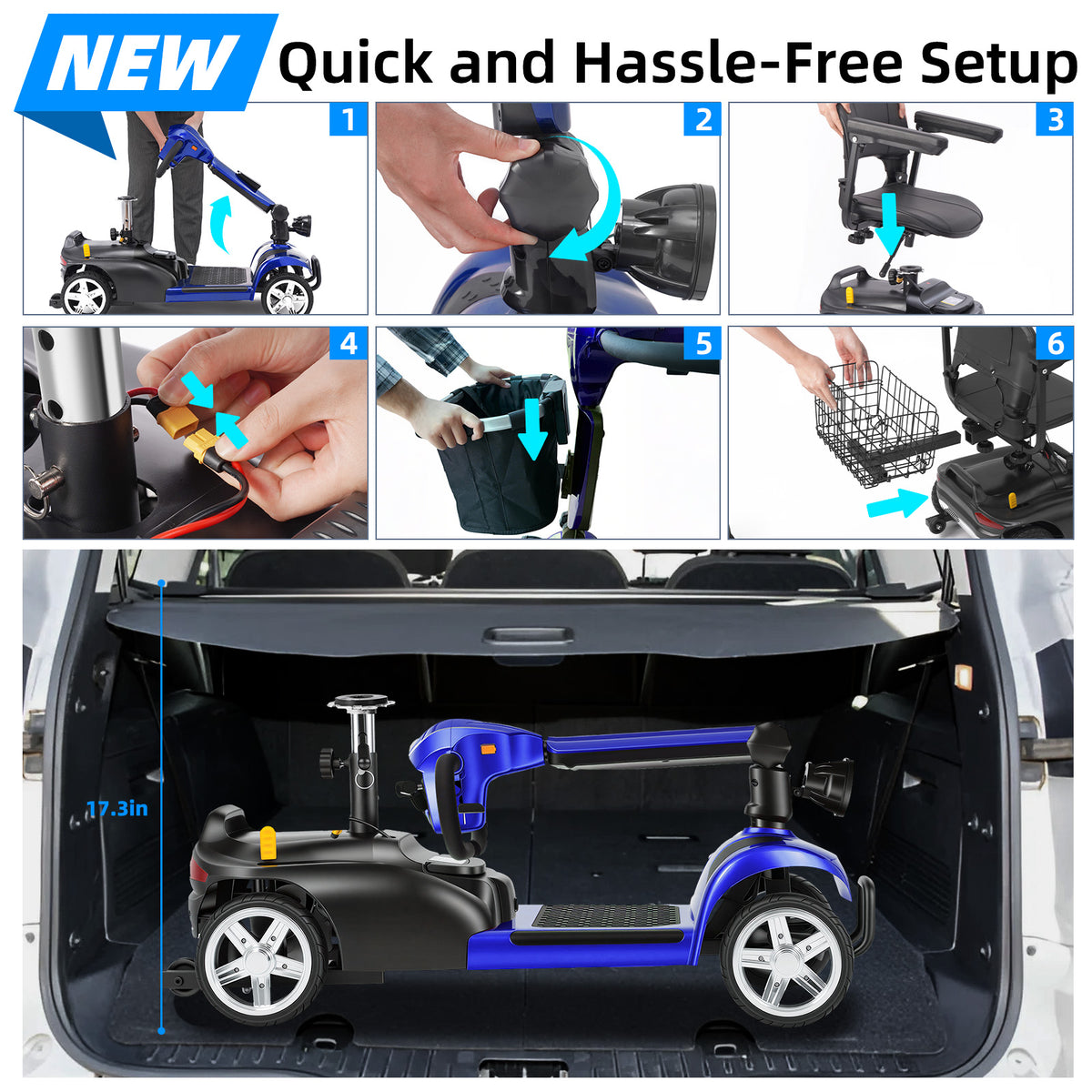 Mbxcooter  4 Wheel Mobility Scooter for Adults/Seniors,15-45 Miles Folding Electric Mobility Scooter,350W Electric Powered Wheelchair Device,Long Range Power Extended Battery,Dual Baskets