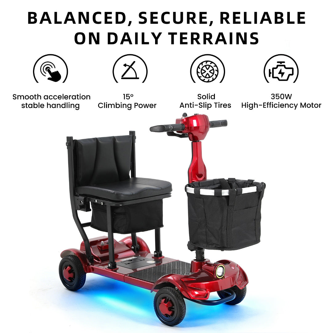 ECOMOBI MS01 F Lightweight Mobility Scooter, 41 lbs, 12/24 Mile Range, 300 lbs Capacity, LED Light & Triple Storage