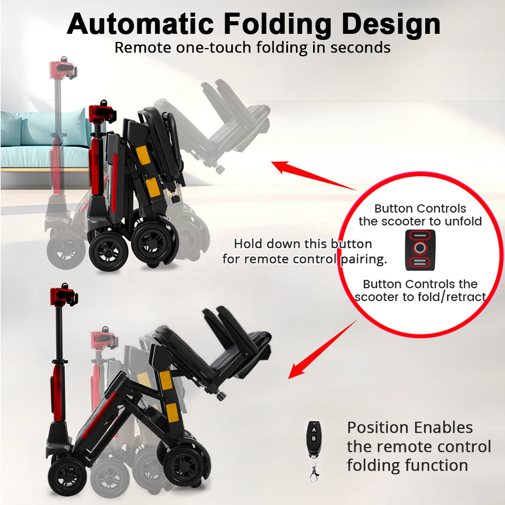 ECOMOBI MS02-F Ultra Automatic Folding Mobility Scooter for Seniors – 15-Mile Range | 330 lbs Capacity | Airline Approved