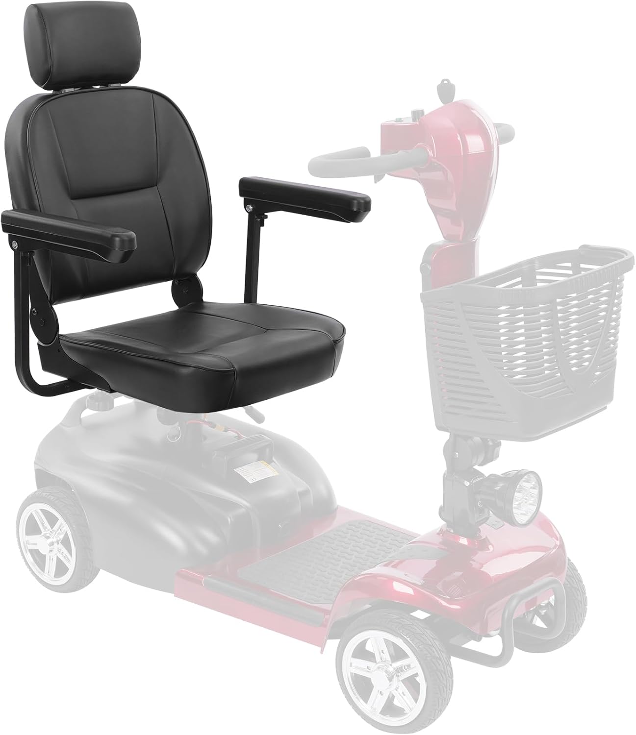 Ecomobi High Back Mobility Scooter Seat - Ergonomic Adjustable Headrest, 10cm Cushion, Foldable for Easy Transportation, Fits MS02/MS02 Pro Mobility Scooters.