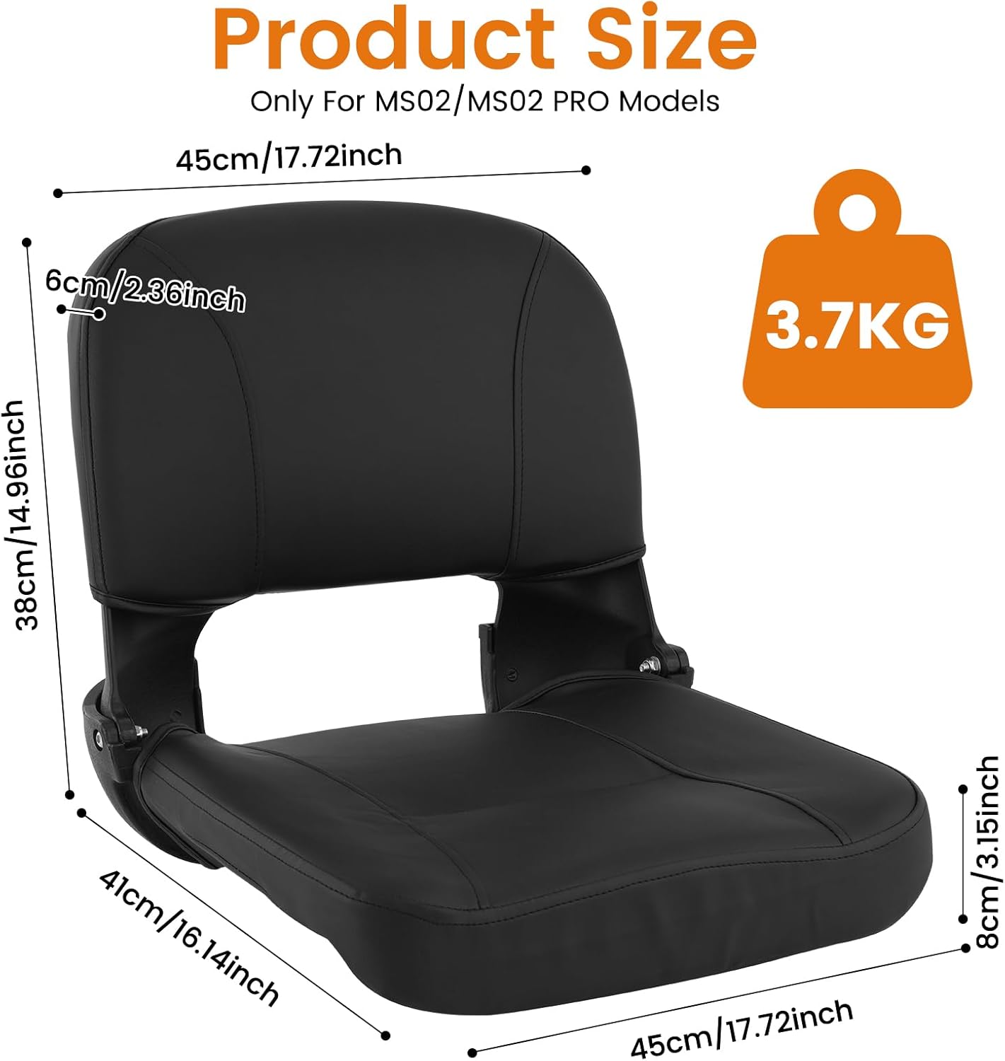 Ecomobi Mobility Scooter Replacement Seat - for MS02/MS02PRO Models, Foldable for Portability and Waterproof, 8 cm Thick Cushion for Comfort