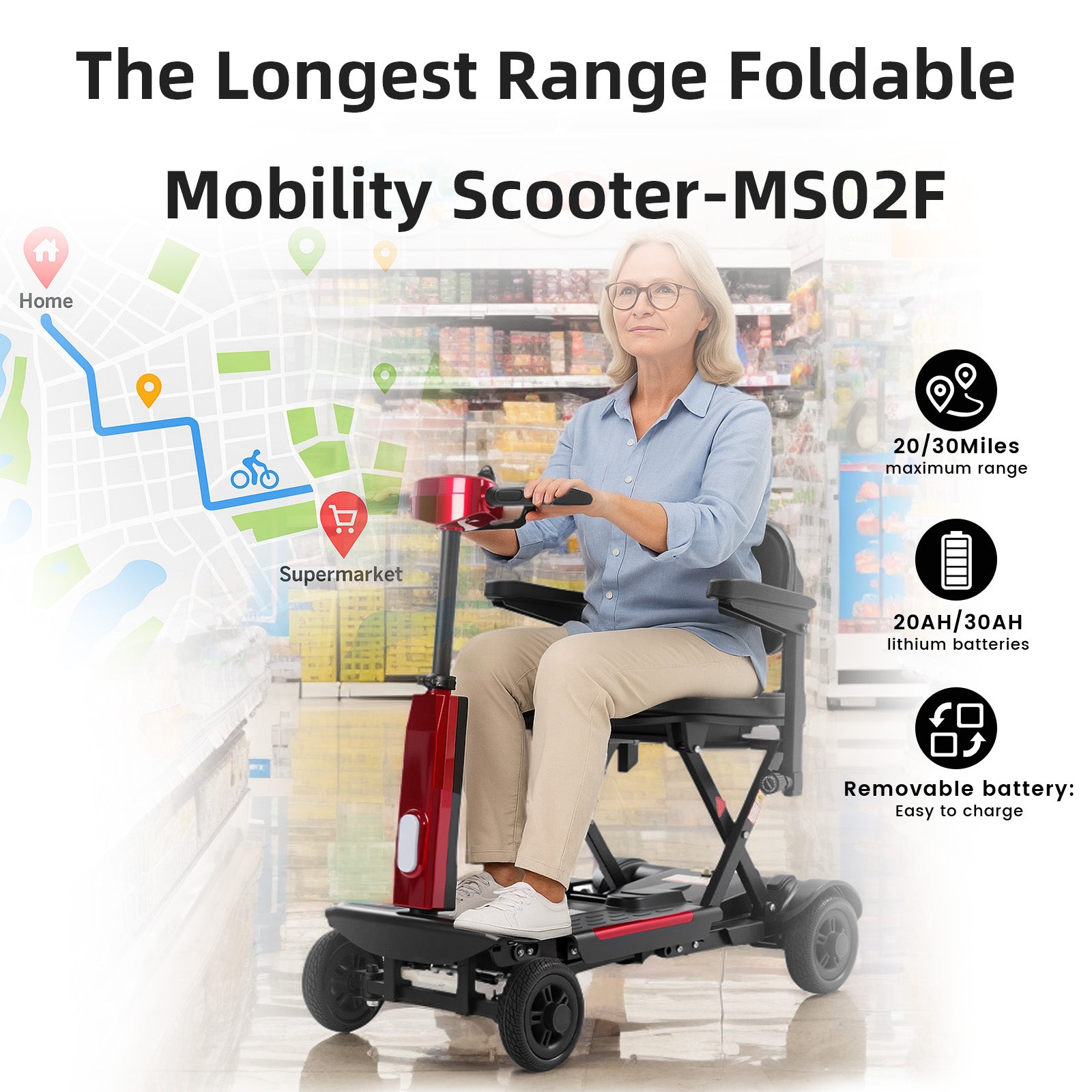 【MS02 F Older Model Promotion】Ecomobi™ MS02 F Foldable Mobility Scooter for Seniors – 20-Mile Range | 330 lbs Capacity