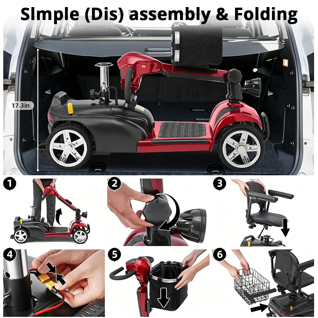 ECOMOBI MS02 4-Wheel Mobility Scooter for Seniors – Lightweight & Compact, Up to 15 Mi Range