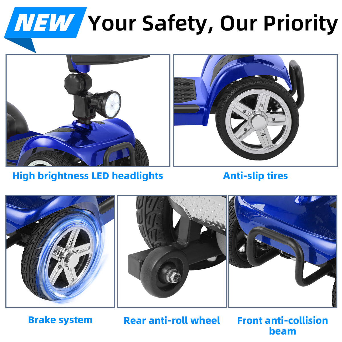 Mbxcooter  4 Wheel Mobility Scooter for Adults/Seniors,15-45 Miles Folding Electric Mobility Scooter,350W Electric Powered Wheelchair Device,Long Range Power Extended Battery,Dual Baskets