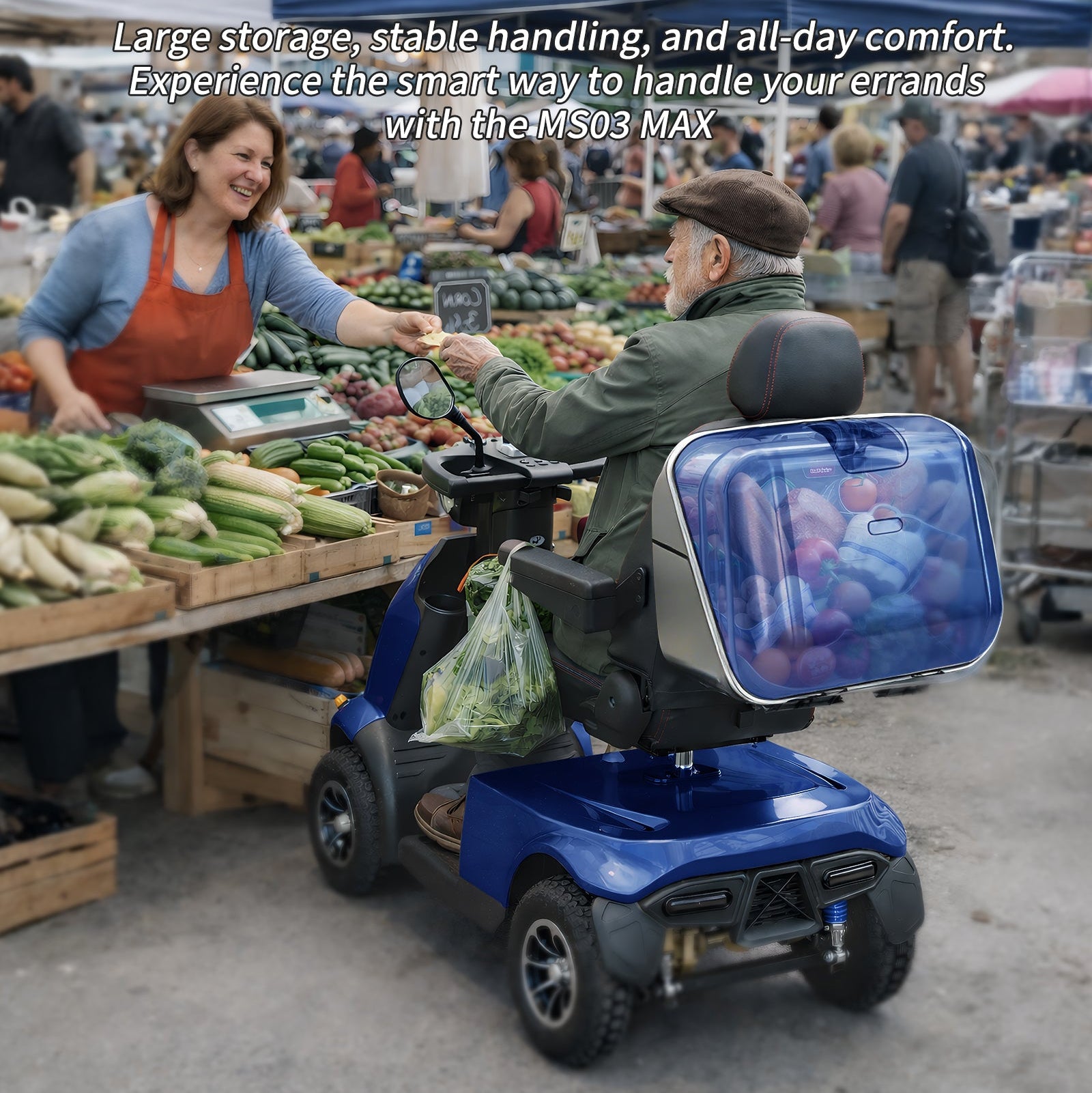 ECOMOBI MS03 MAX Heavy-Duty Mobility Scooter for Seniors – 32-Mile Range | 550 lbs Capacity