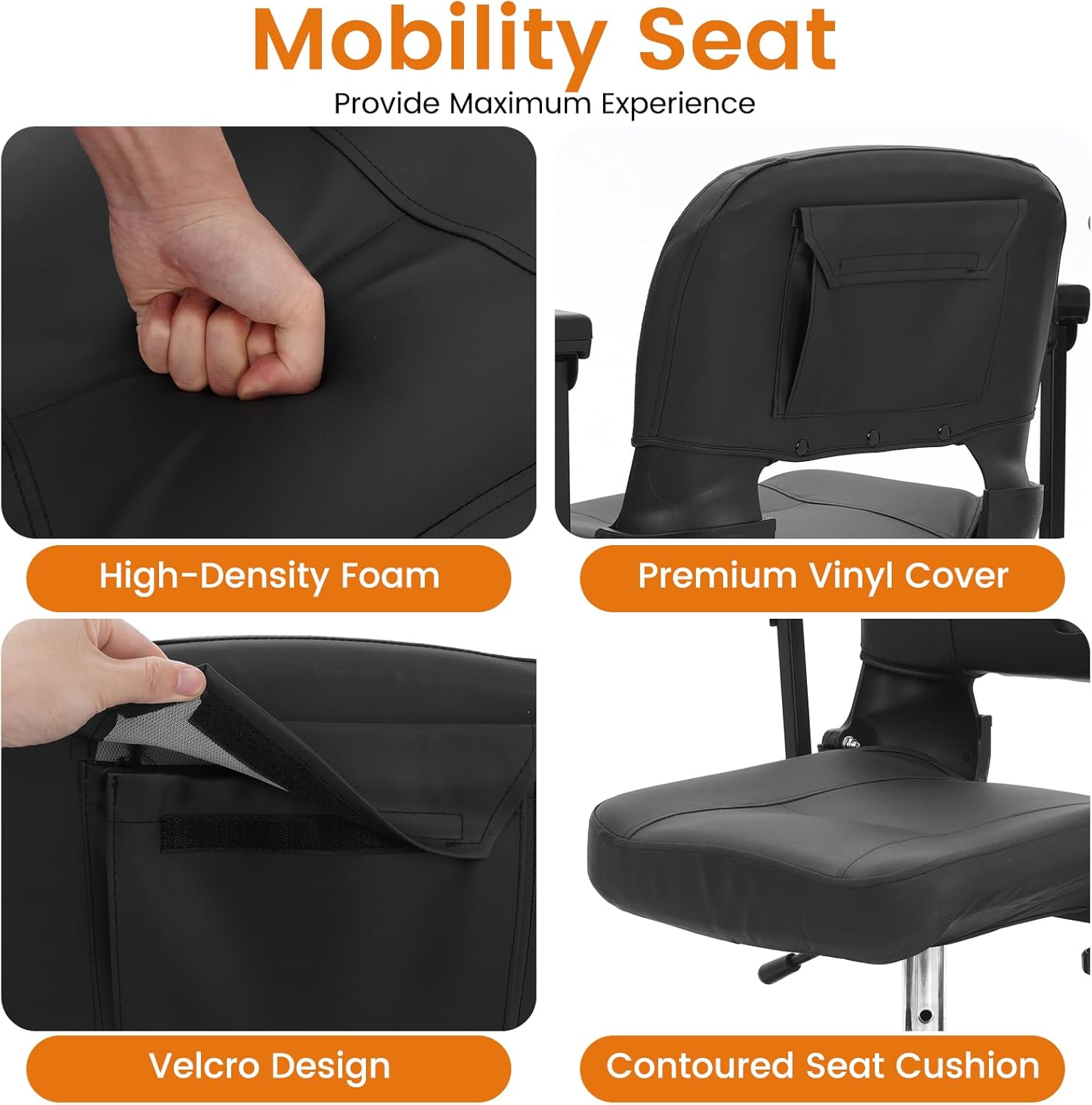 Ecomobi Mobility Scooter Replacement Seat - for MS02/MS02PRO Models, Foldable for Portability and Waterproof, 8 cm Thick Cushion for Comfort