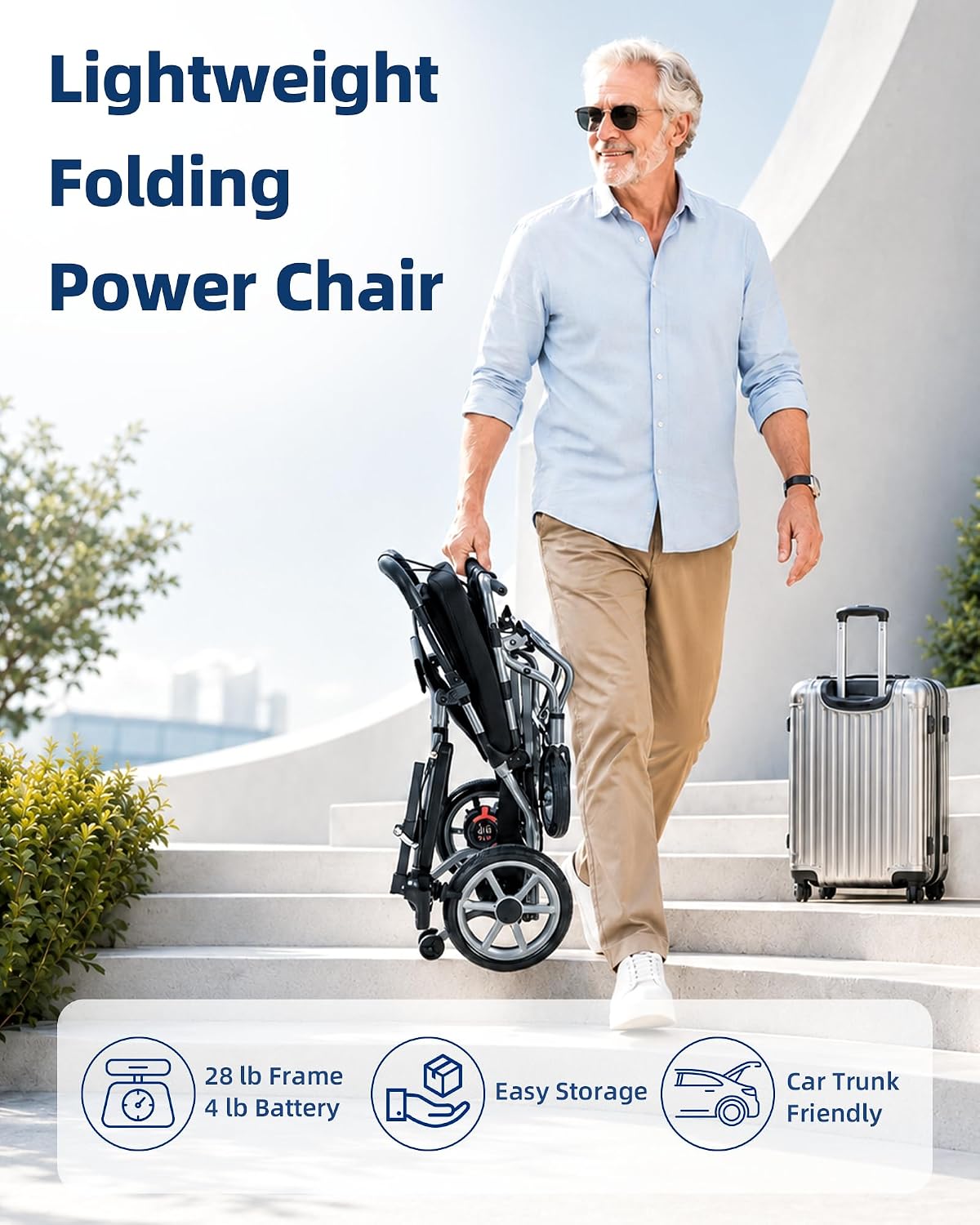 Ecomobi Electric Wheelchair with Carbon Fiber Walking Cane Adjustable