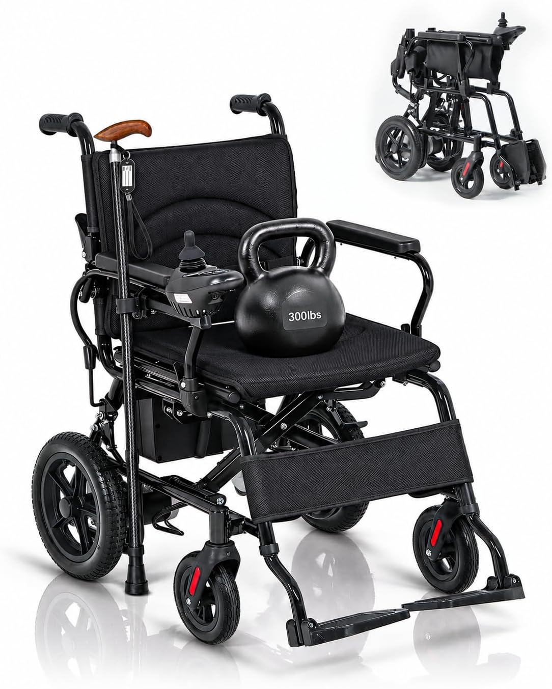 Ecomobi Electric Wheelchair with Walking Cane 300 LBS Weight Capacity