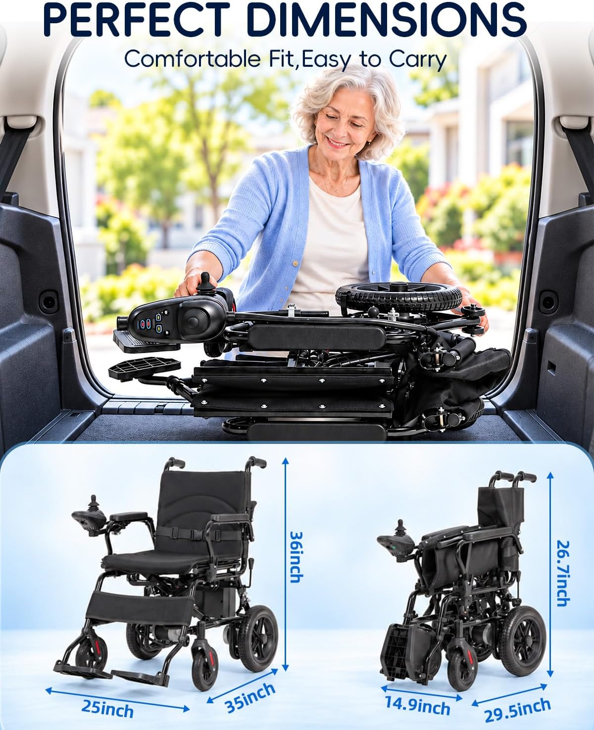Ecomobi Electric Wheelchair with Walking Cane 300 LBS Weight Capacity