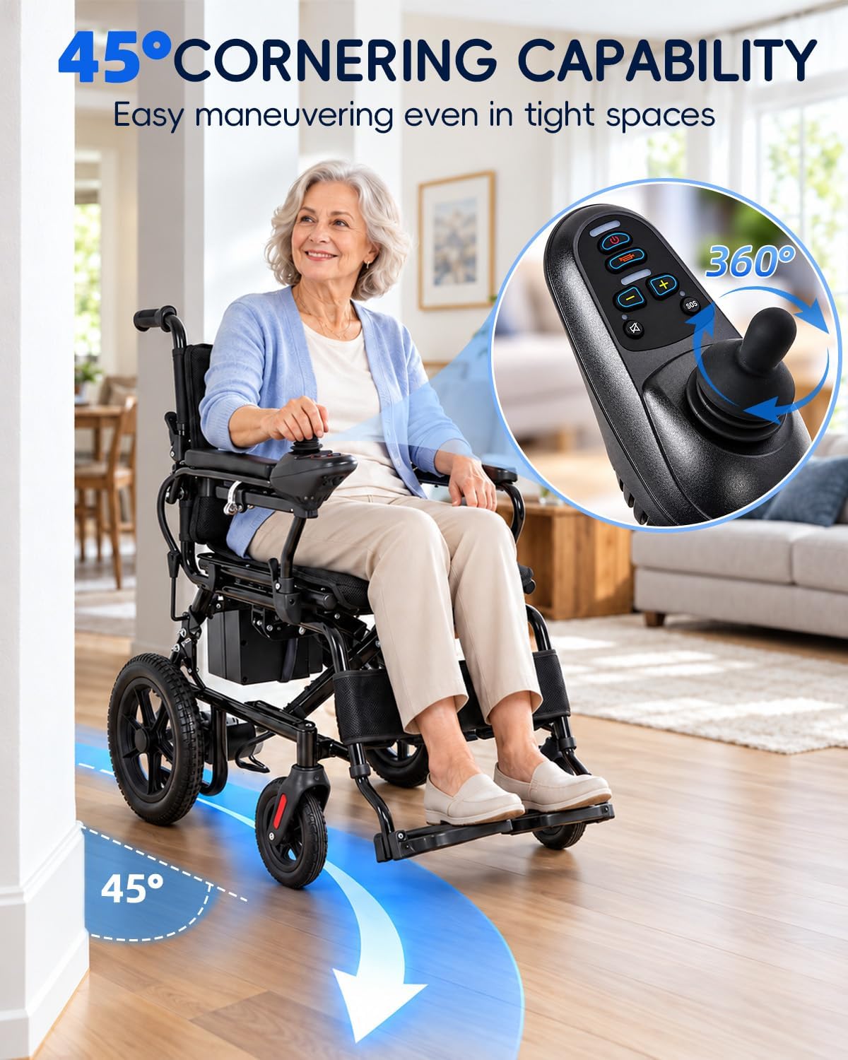 Ecomobi Electric Wheelchair with Walking Cane 300 LBS Weight Capacity
