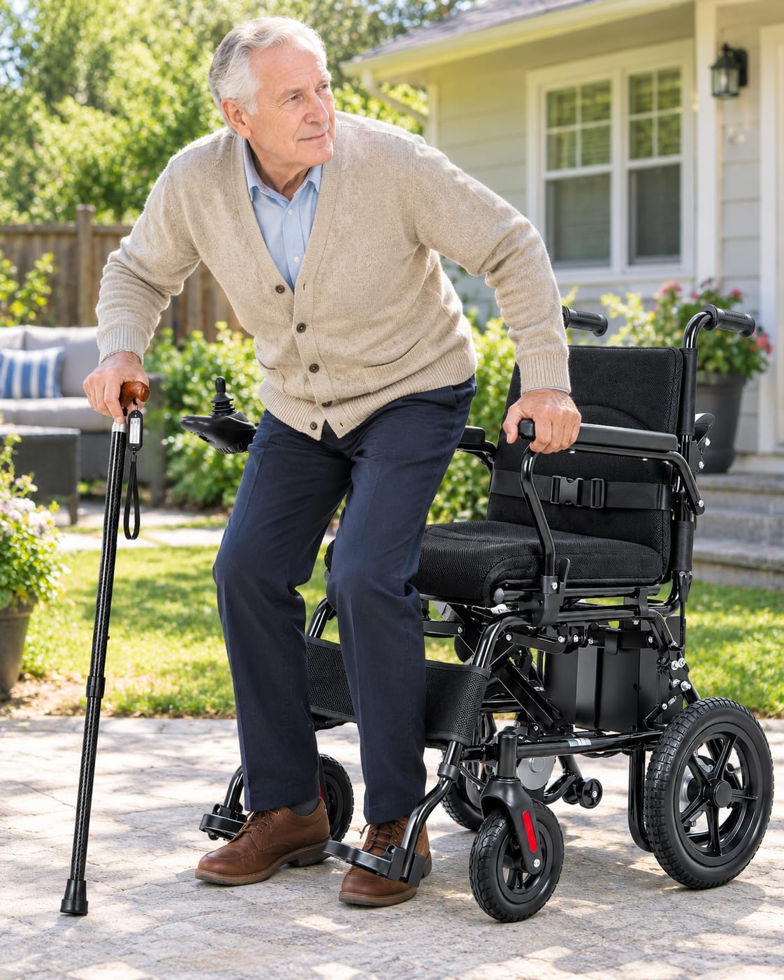 Ecomobi Electric Wheelchair with Walking Cane 300 LBS Weight Capacity