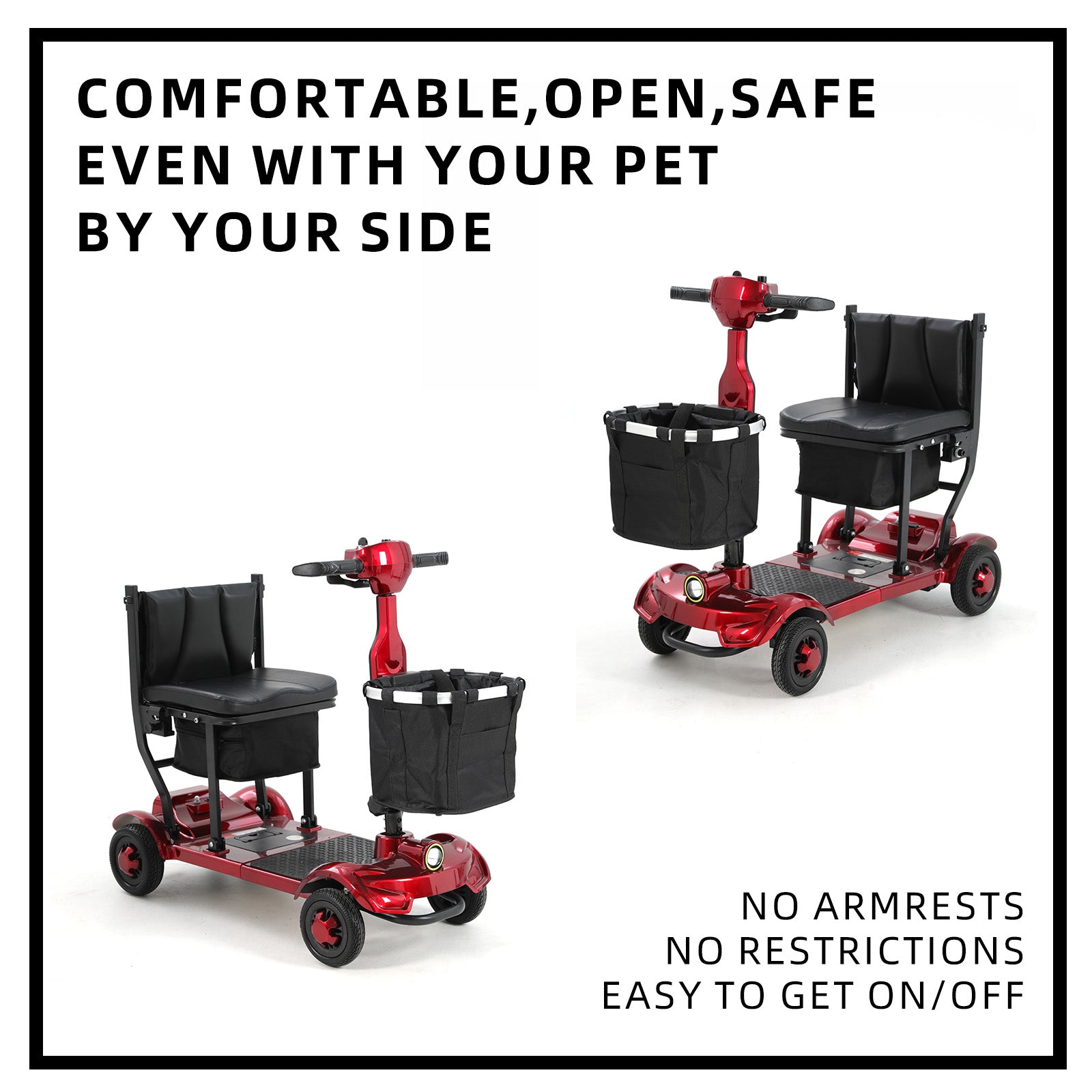 Ecomobi MS01 F Lightweight Mobility Scooter, 41 lbs, 12/24 Mile Range, 300 lbs Capacity, LED Light & Triple Storage