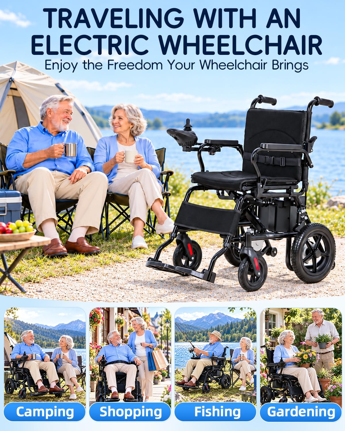 Ecomobi Electric Wheelchair with Walking Cane 300 LBS Weight Capacity