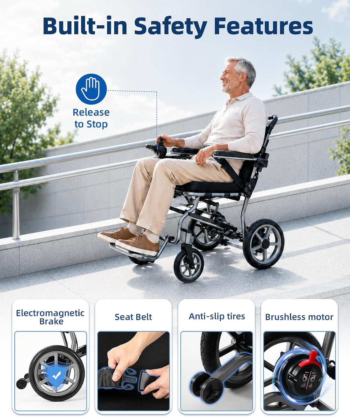 Ecomobi Electric Wheelchair with Carbon Fiber Walking Cane Adjustable