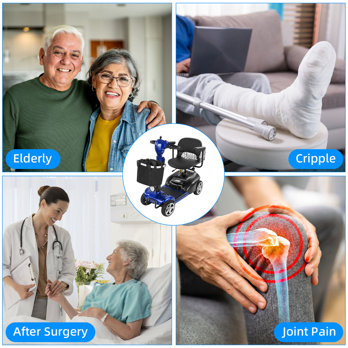 Mbxcooter  4 Wheel Mobility Scooter for Adults/Seniors,15-45 Miles Folding Electric Mobility Scooter,350W Electric Powered Wheelchair Device,Long Range Power Extended Battery,Dual Baskets