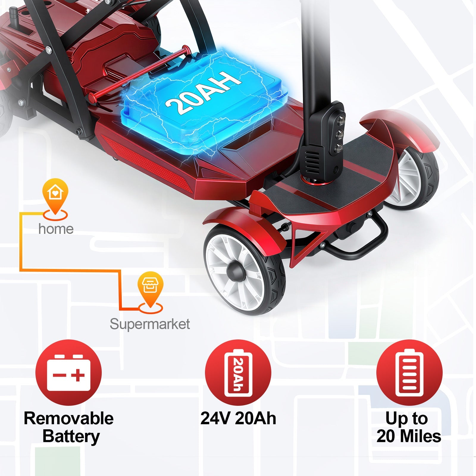 ECOMOBI M4 4-Wheel Manual Foldable Mobility Scooter for Seniors – Ultra-Compact & Portable, Up to15-20 Mi Range