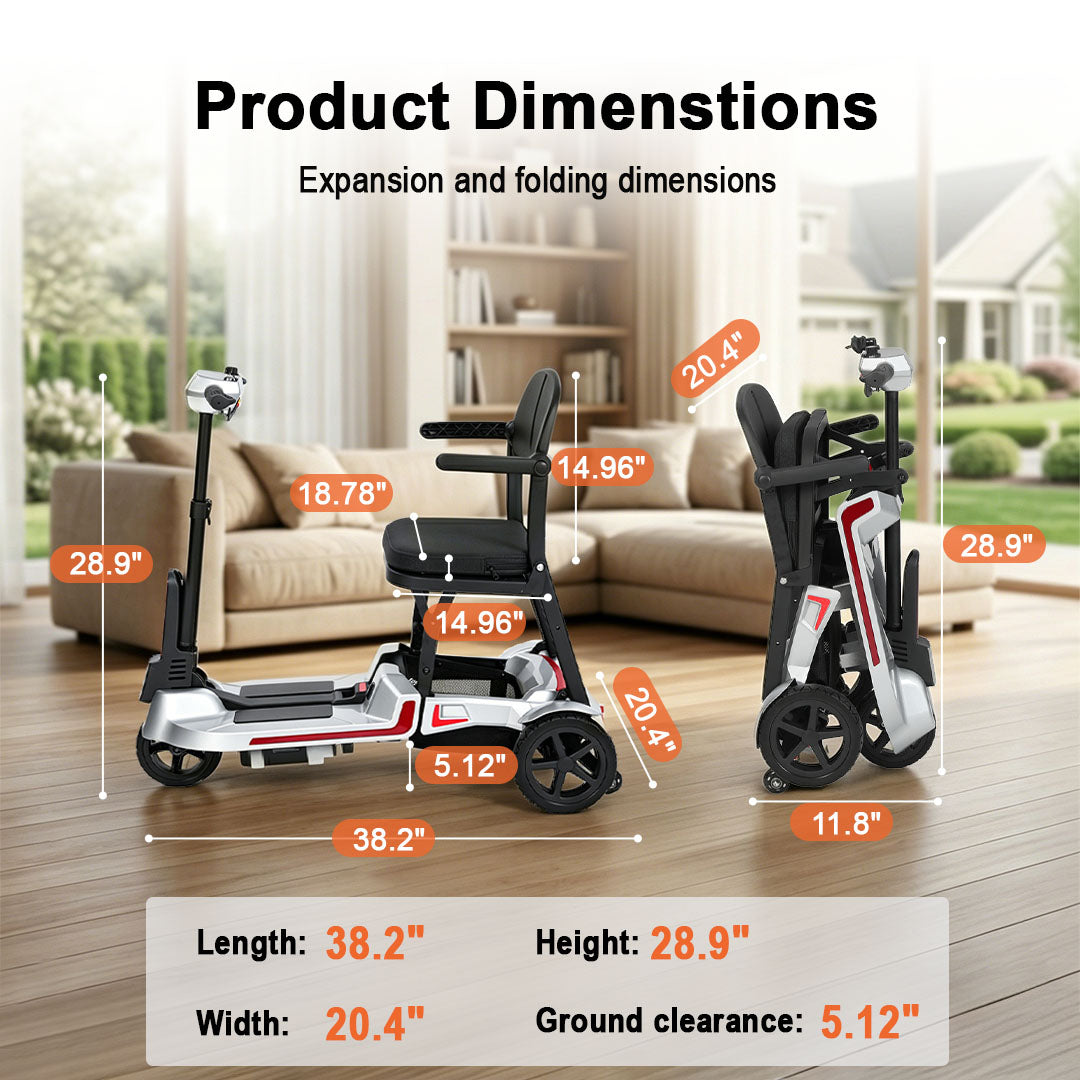 【Introducing the All-New】ECOMOBI M3 Lightweight Foldable Mobility Scooter for Seniors – 30 lbs, 33" Turning Radius, 20/32-Mile Range