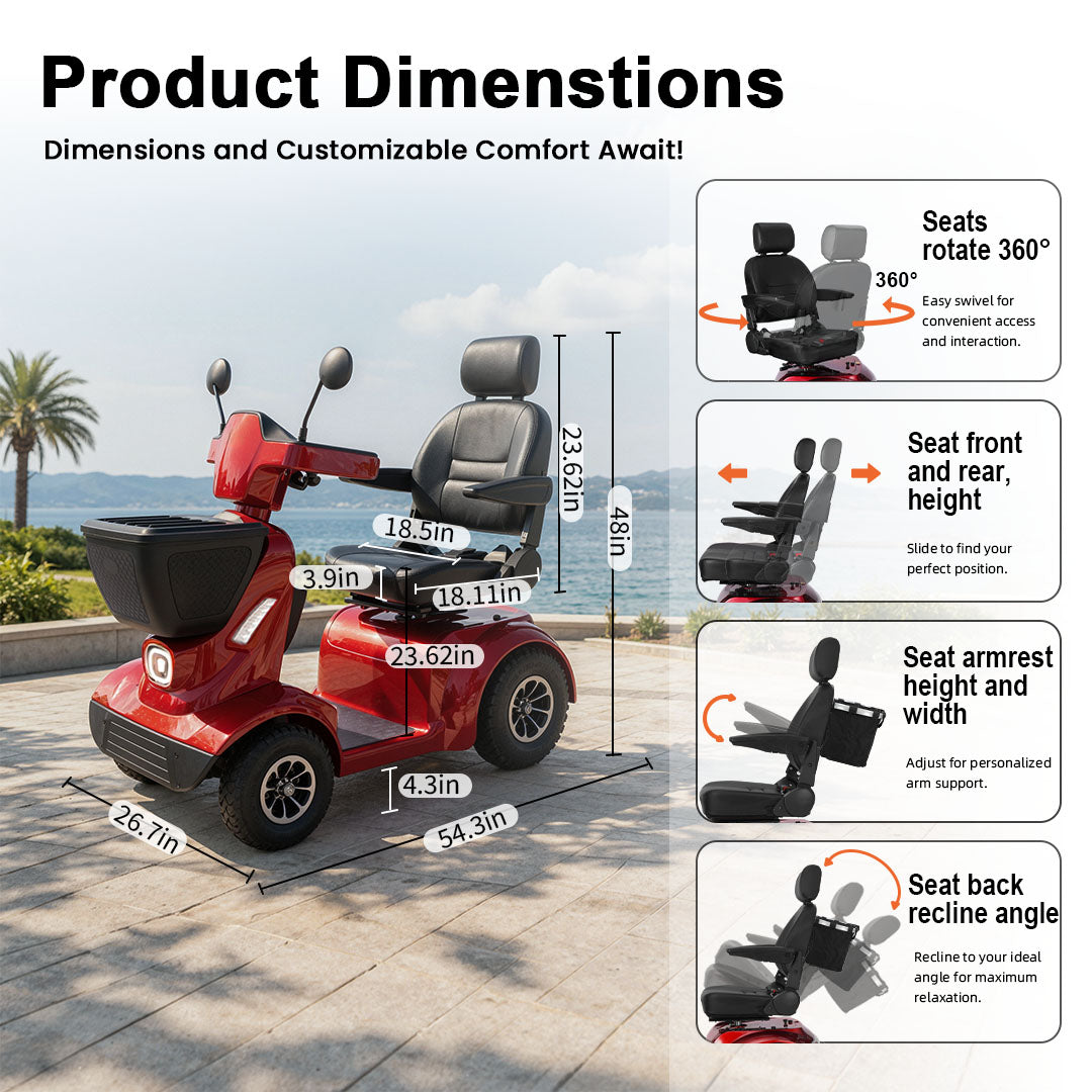 ECOMOBI MS02 MAX Heavy-Duty Mobility Scooter for Seniors – 32-Mile Range | 500 lbs Capacity