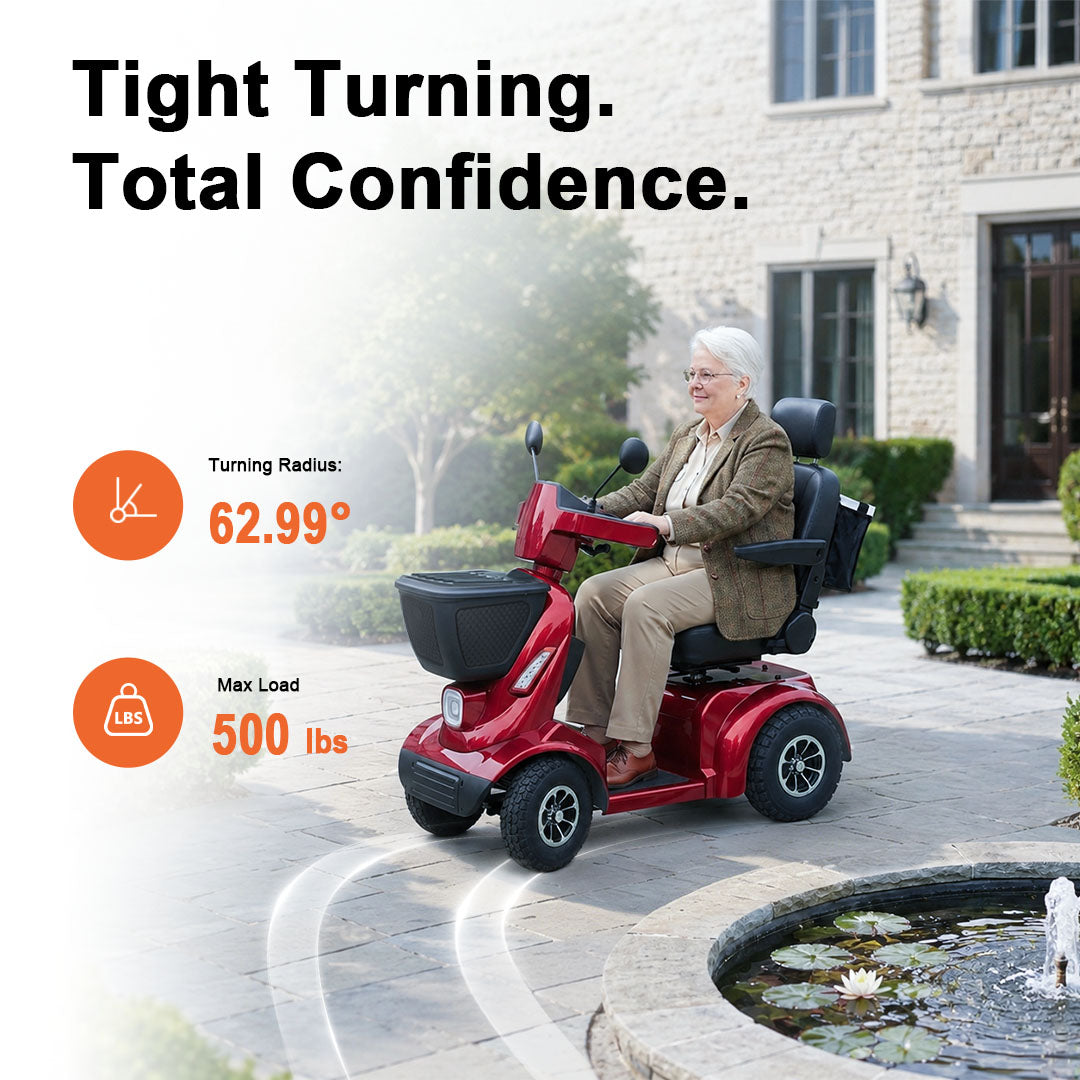 ECOMOBI MS02 MAX Heavy-Duty Mobility Scooter for Seniors – 32-Mile Range | 500 lbs Capacity