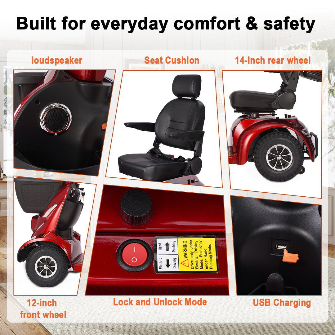 ECOMOBI MS02 MAX Heavy-Duty Mobility Scooter for Seniors – 32-Mile Range | 500 lbs Capacity