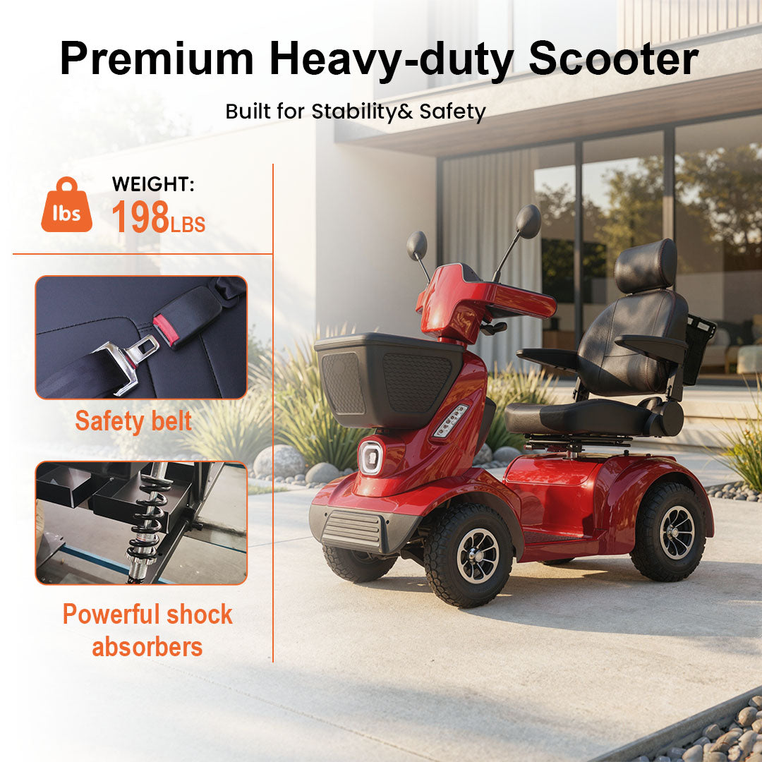 ECOMOBI MS02 MAX Heavy-Duty Mobility Scooter for Seniors – 32-Mile Range | 500 lbs Capacity