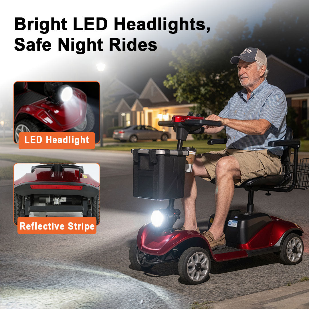 ECOMOBI M1 4-Wheel Foldable Mobility Scooter for Seniors – 15-Mile Range | 320 lbs Capacity
