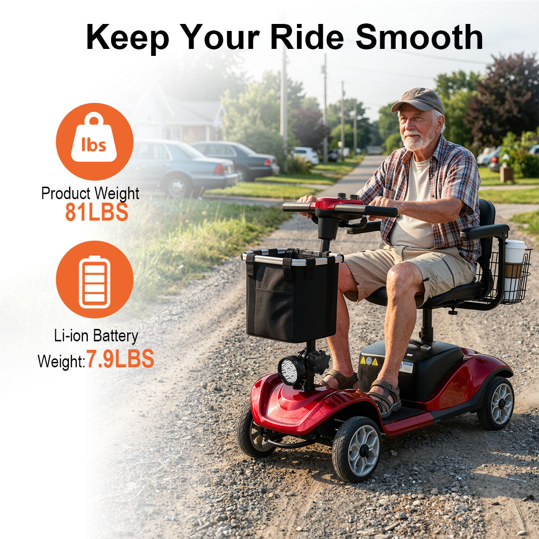 ECOMOBI M1 4-Wheel Foldable Mobility Scooter for Seniors – 15-Mile Range | 320 lbs Capacity