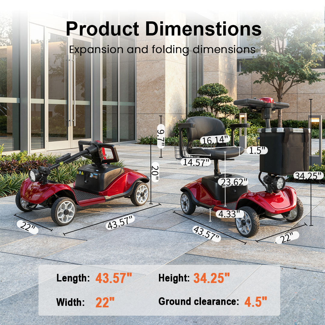 ECOMOBI M1 4-Wheel Foldable Mobility Scooter for Seniors – 15-Mile Range | 320 lbs Capacity