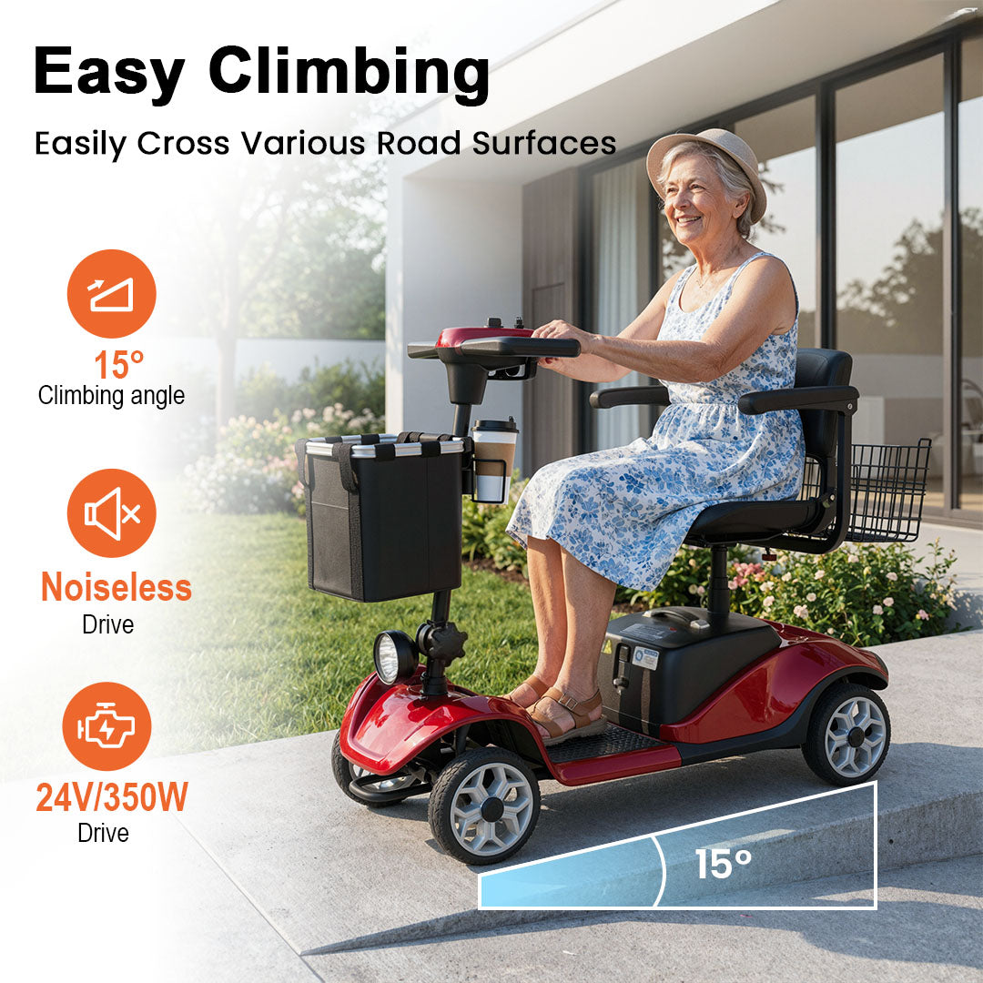 ECOMOBI M1 4-Wheel Foldable Mobility Scooter for Seniors – 15-Mile Range | 320 lbs Capacity
