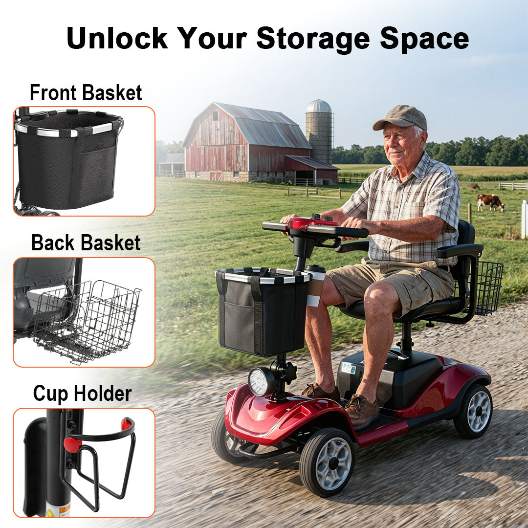 ECOMOBI M1 4-Wheel Foldable Mobility Scooter for Seniors – 15-Mile Range | 320 lbs Capacity